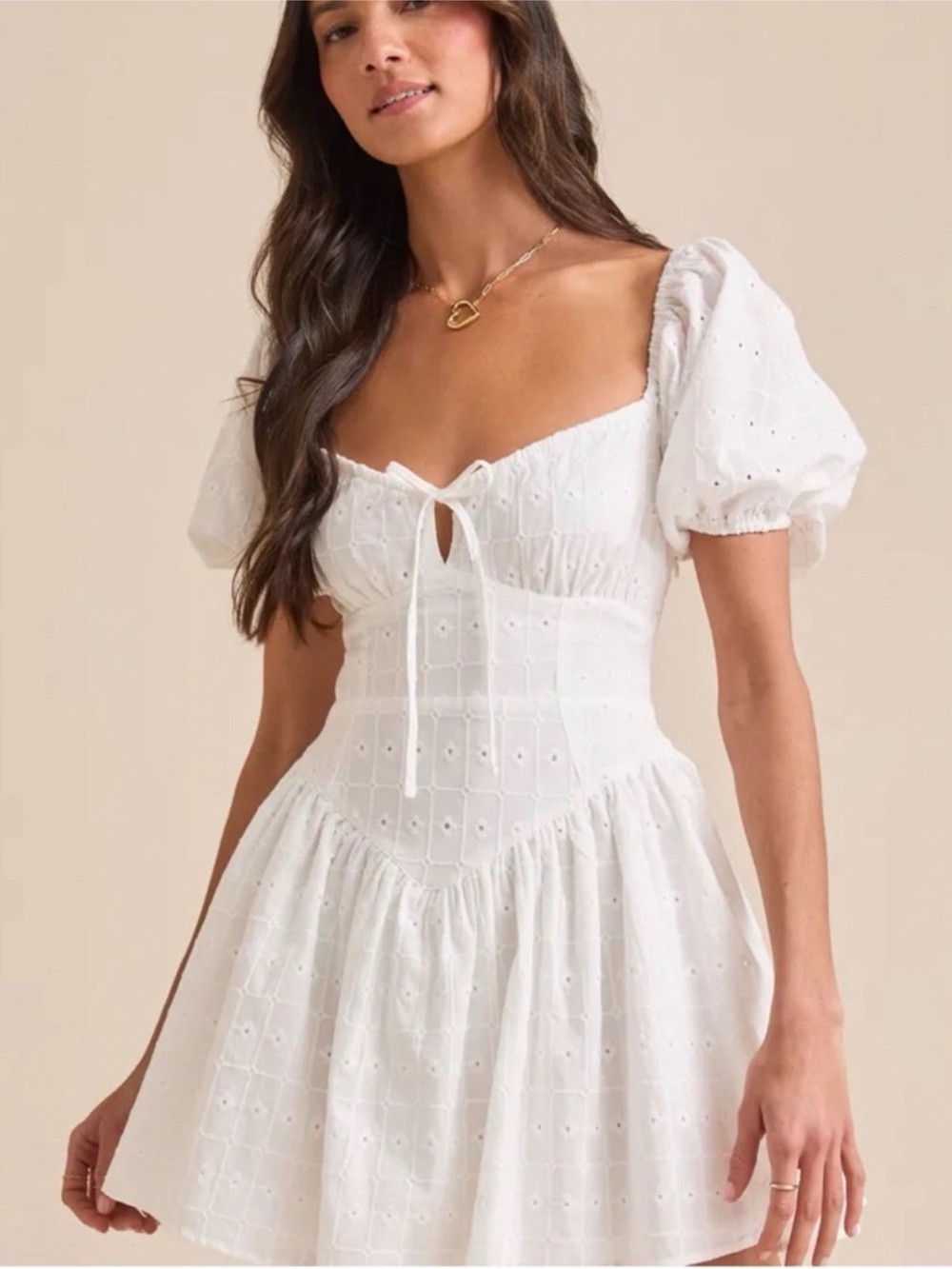 Altar'd State White Eyelet Puff-Sleeve Mini Dress
